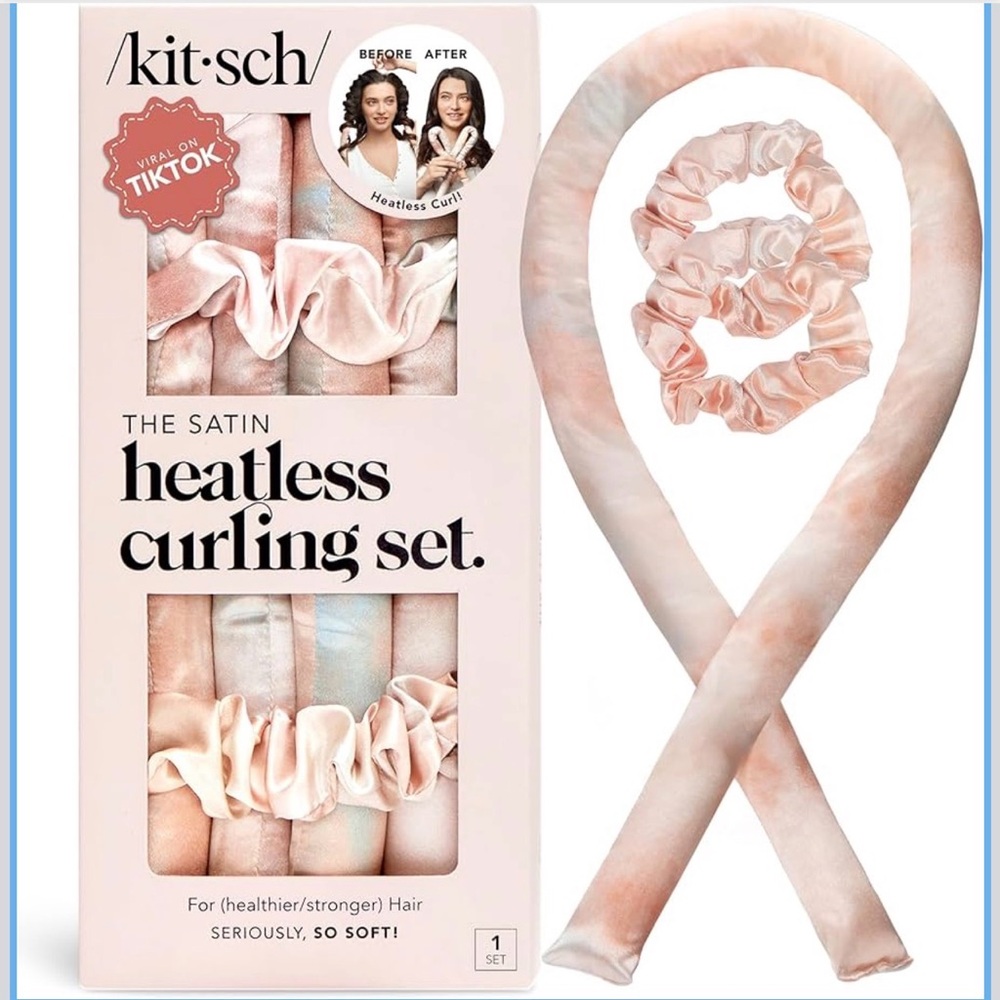 Kitsch Satin Heatless Curling Set - Peach Marble
